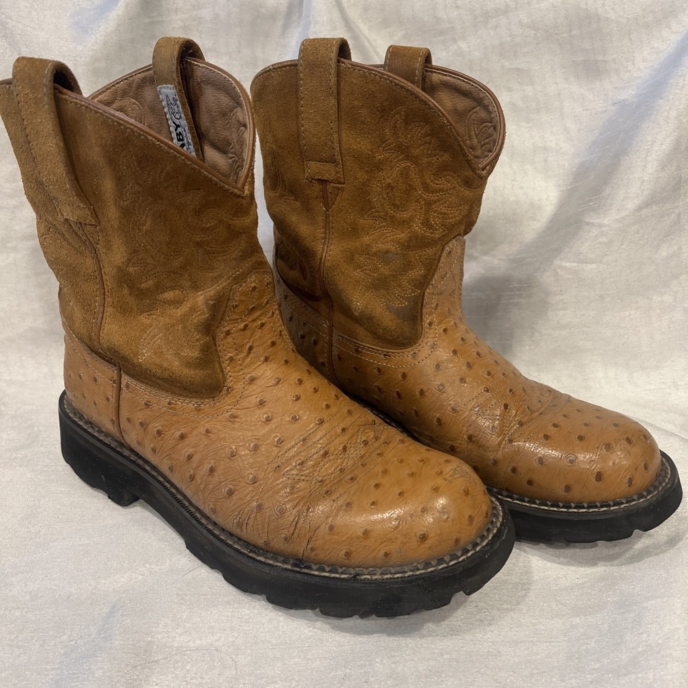 ARIAT Fatbaby Western Boots Women's 11 B Brown Ostrich Print Leather Lug #14728